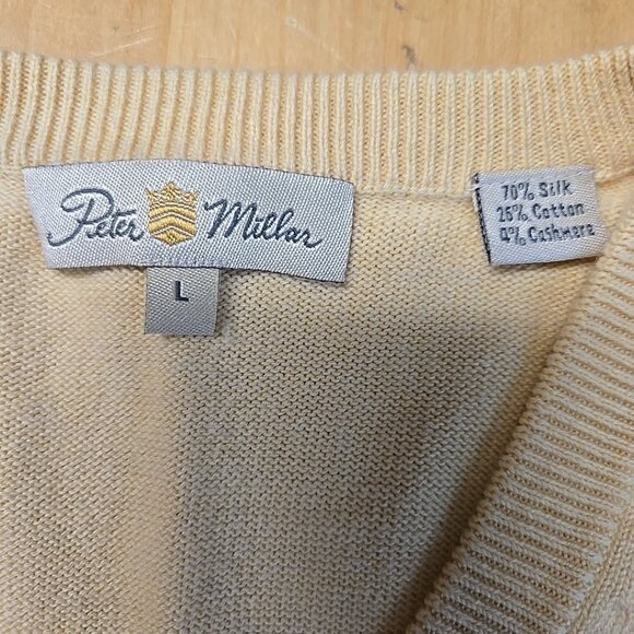 VTG Peter Millar V Neck Sweater Mens Size Large Yellow Silk Cashmere Blend - Picture 6 of 7